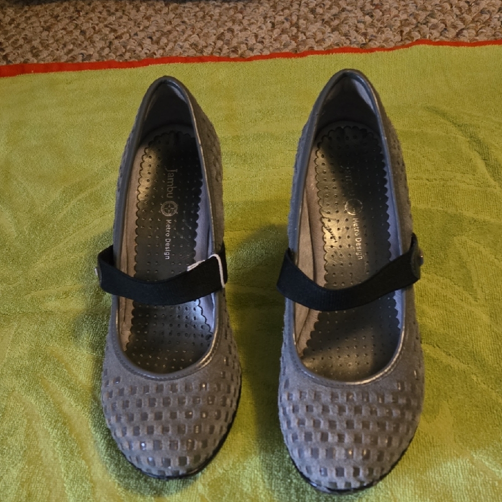 Jambu Gray and Black Heels with Quilted Design